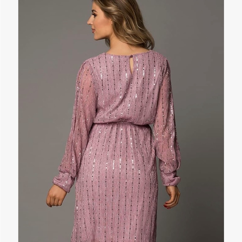 Pink Sparkly Sequin Long Sleeve Party Dress Size M Cocktail Wedding Guest - Picture 3 of 7